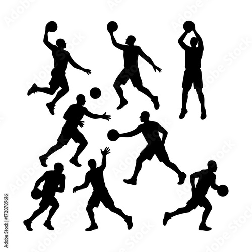 Basketball player silhouettes set