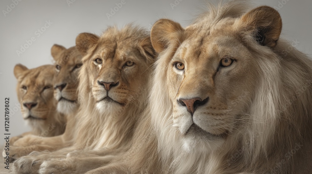 Fototapeta premium A Majestic Pride: Portrait of Lions and Lionesses in Stunning Close-up
