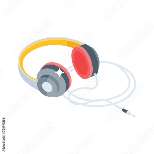 Trendy isometric icon of call center headset device
