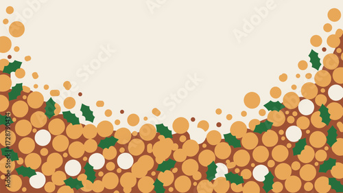 A festive background with circles and holly leaves creating a decorative border for a holiday design