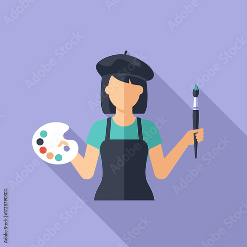 A flat illustration of an artist holding a palette and paintbrush, ready to paint.