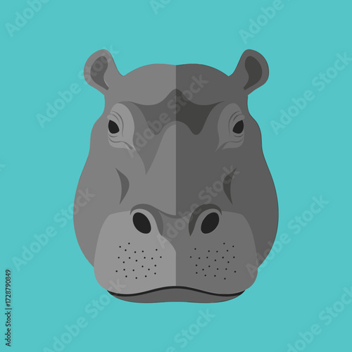 A flat, stylized illustration of a hippopotamus head, facing forward.