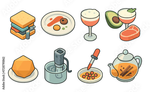 Gourmet cooking ingredients and tools: sous vide, avocado, tea, salmon, and more