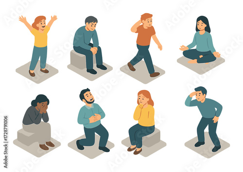 Diverse emotions depicted by cartoon characters in various poses