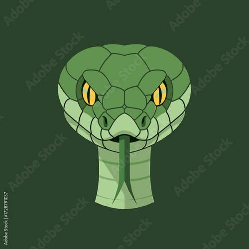 A stylized, green snake head with sharp yellow eyes and a forked tongue, ready.