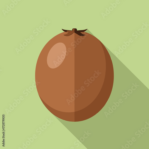 A stylized illustration of a kiwi fruit, showcasing its brown skin and a shadow.