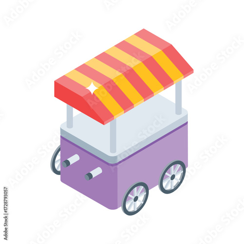 Sleek isometric style icon of mobile food cart