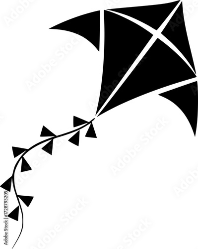 A minimalist style illustration of a black kite soaring against a stark white background