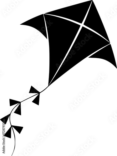 A minimalist style illustration of a black kite soaring against a stark white background