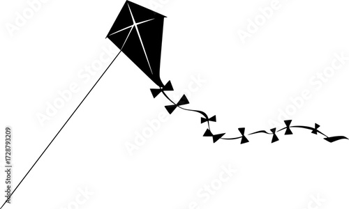 A minimalist style illustration of a black kite soaring against a stark white background