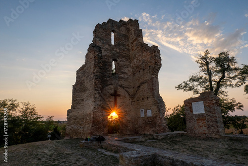 Church ruins at sunset