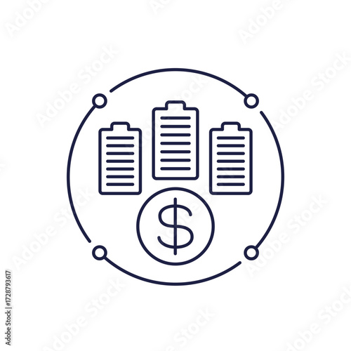 battery cost line icon with dollar symbol