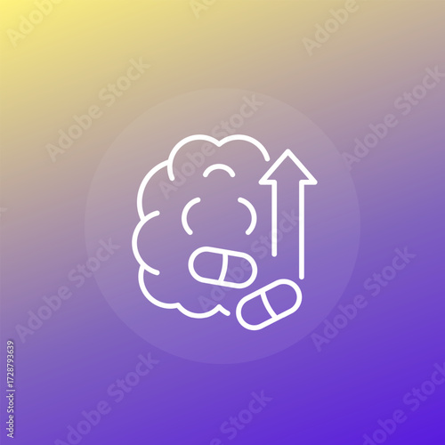 brain booster icon with pills, line vector design