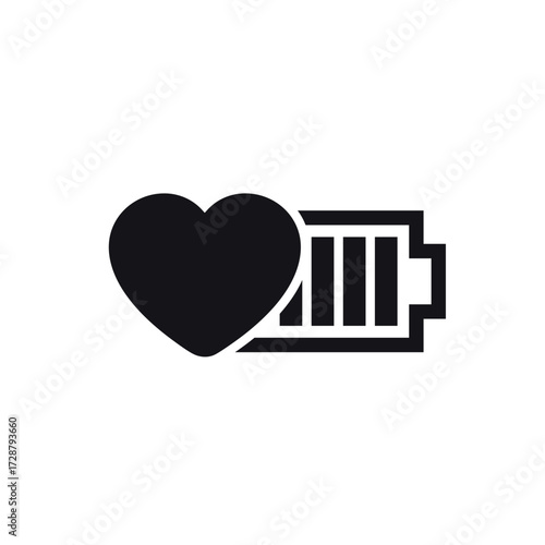 battery icon with a heart, energy and vitality pictogram