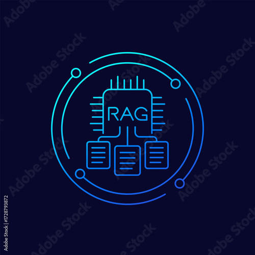 RAG icon, Retrieval-Augmented Generation, linear design