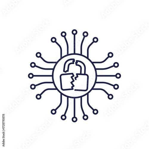 security breach line icon with broken lock