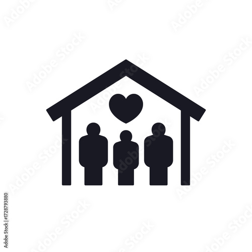Shelter icon with people, house and heart