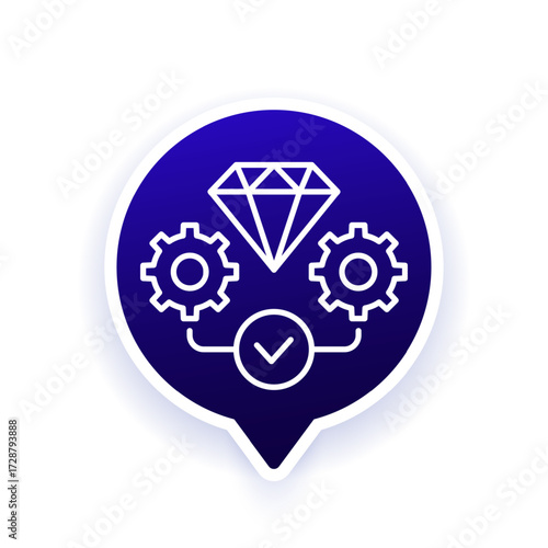 Operational excellence icon, diamond and gears line design