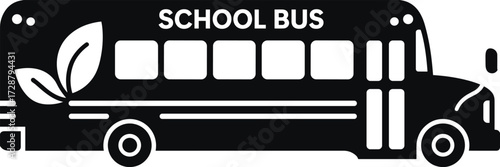 Eco-friendly school bus silhouette with leaf accents, bold transport design for green education, sustainable transit concept, environmental vehicle illustration, vector