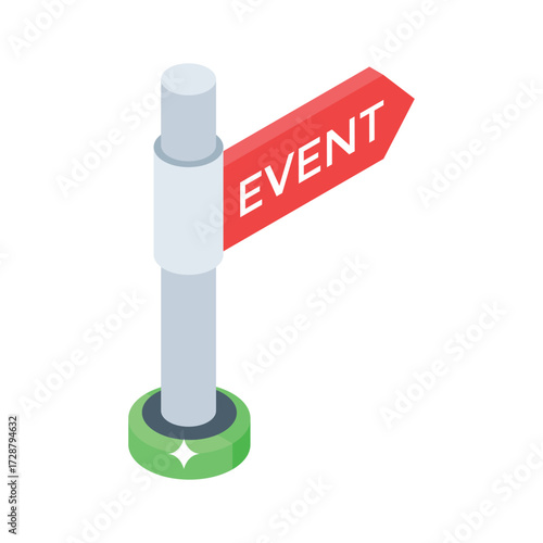 Sleek isometric icon of wooden event signboard