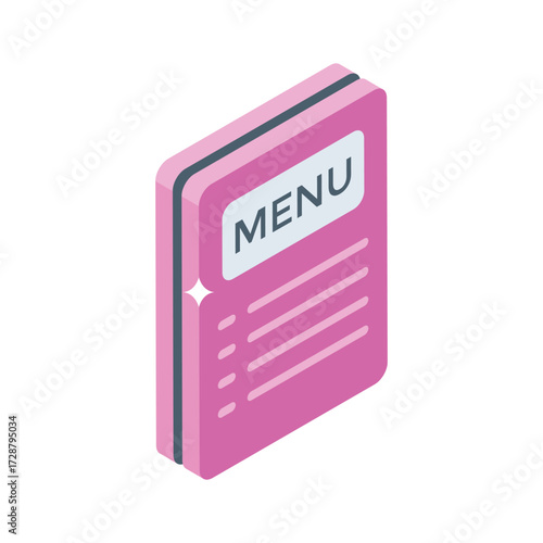 Premium isometric style icon of food menu book