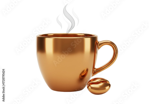 Foto Isolated golden coffee cup with steam and coffee bean, breakfast design element