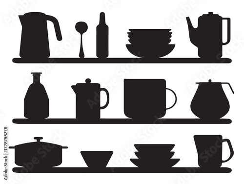 Homeware silhouette icon vector illustration solid black essential domestic products set