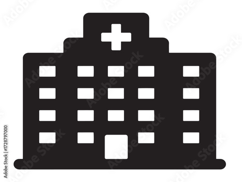 Hospital silhouette icon vector illustration solid black modern healthcare institution icon
