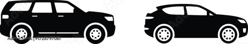 SUV and compact car silhouette comparison, side-by-side vehicle icons for transport design, automotive size contrast, mobility concept illustration, vector artwork