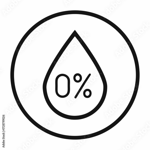 Minimalist icon of water droplet with zero percent symbol