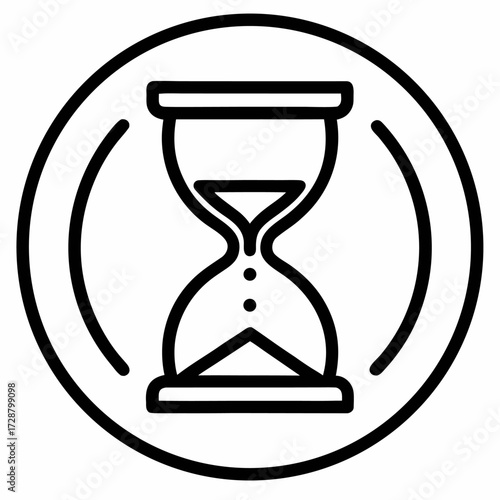Minimalist hourglass icon in circle symbolizing time flow