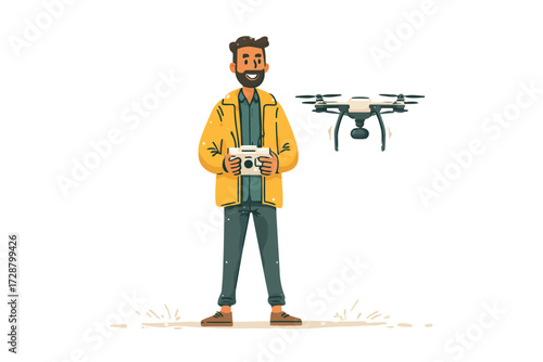 Drone operator monitoring remote control isolated