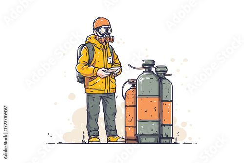 Explosives technician at work foam isolated