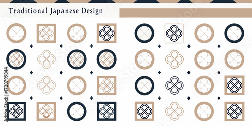 Traditional japanese geometric patterns and motifs in a repeating seamless design