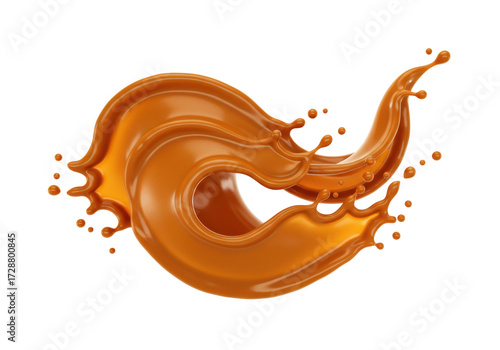 Isolated Caramel Splash Illustration, Sweet Liquid Motion, Delicious Toffee or Brown Sauce