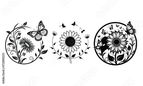 Sunflower & Butterfly Floral Art