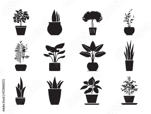 Indoor Plants silhouette icon vector illustration solid black home greenery