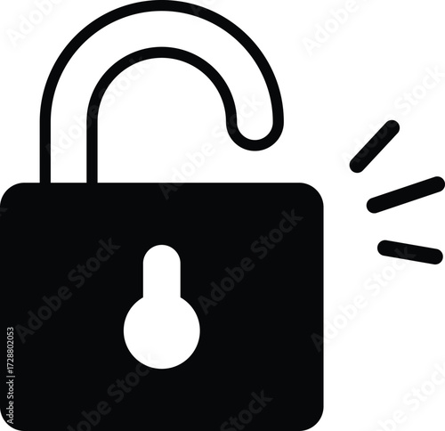 Simple open padlock icon symbol for security access and unlocking concepts