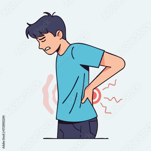 Man suffering from back pain illustration of discomfort and injury