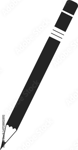 Black silhouette of pencil icon, writing tool illustration, school stationery symbol, education design, drawing equipment vector, simple graphic element for template