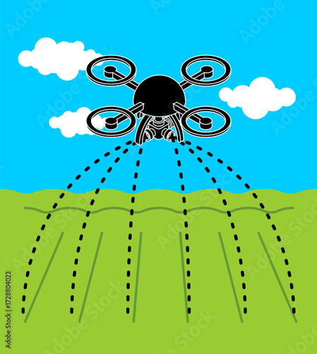 drone watering an agricultural field. Symbol of smart farming, modern technology, innovation, and sustainability.