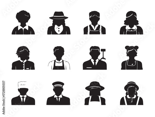 Jobs and professions avatars silhouette icon vector illustration career set