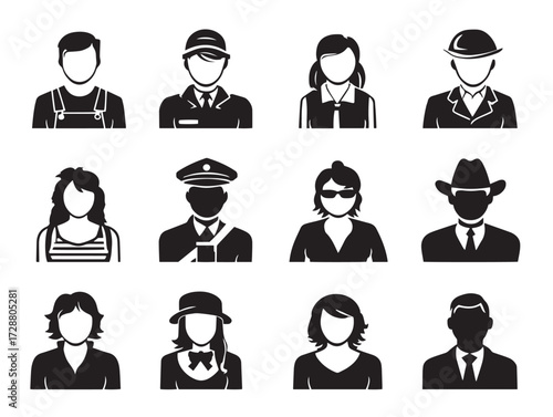Jobs and professions avatars silhouette icon vector illustration professional occupation icons