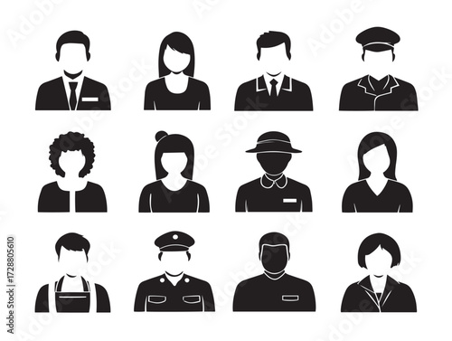 Jobs and professions avatars silhouette icon vector illustration various career path symbols