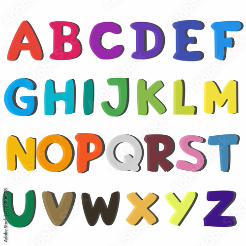 Colorful letter cartoon capital  alphabet vector with bold uppercase letters A to Z. Fun playful typography design for kids learning, education, poster, toy, and creative decoration.