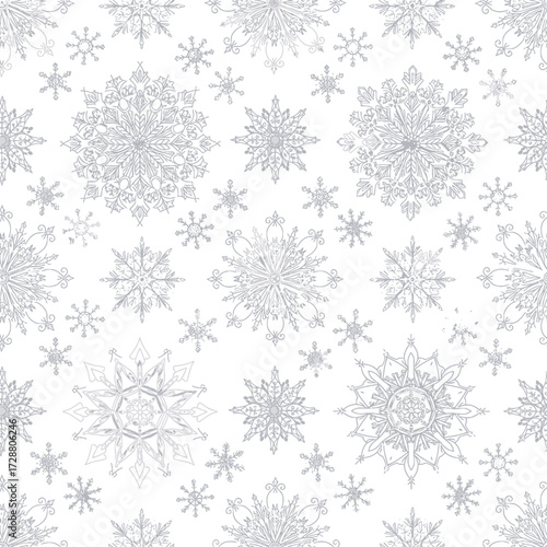 Elegant Winter Wonderland Intricate Snowflake Pattern Seamlessly Repeating on White Background