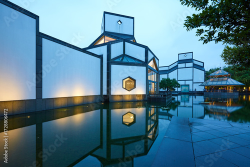 Suzhou Museum Suzhou-style architectural night view scenery, China