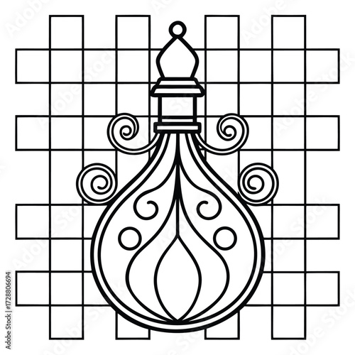 Black and white cartoon illustration of a man with a bag in vector silhouette style featuring floral and fashion design elements