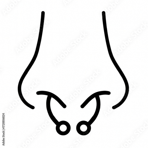 Modern nose piercing icon in bold line art, edgy style statement or body modification trend, expressive design