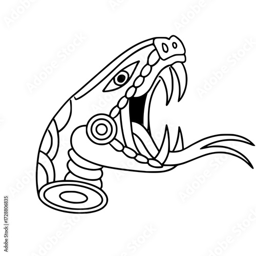 Fierce serpent head with open mouth and sharp fangs symbolizing power and danger